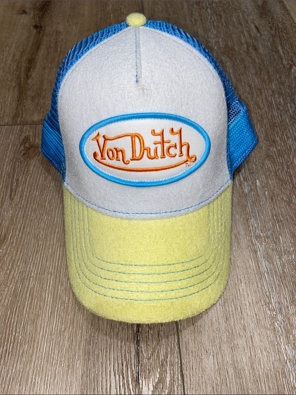 Von Dutch Yellow, Blue & White Logo Trucker Hat